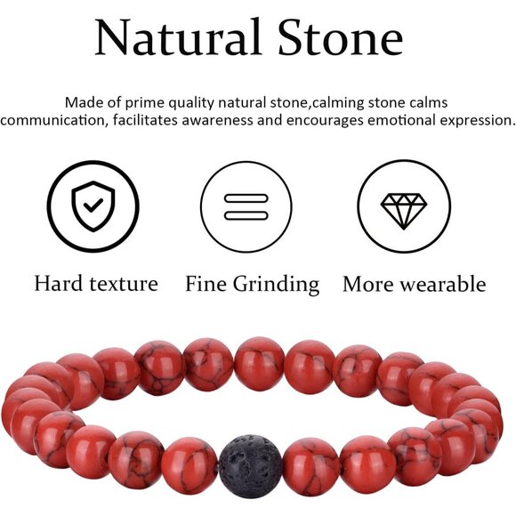 ⚡Rankeef Men 2 Red Black Tiger Eye 8MM Natural Stone Crystal Beaded Bracelet - Picture 8 of 8